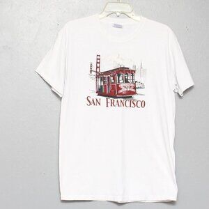 Hanes cotton San Francisco trolley train short sleeve white tee